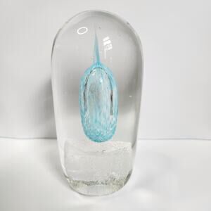 Blown glass paperweight blue bubble